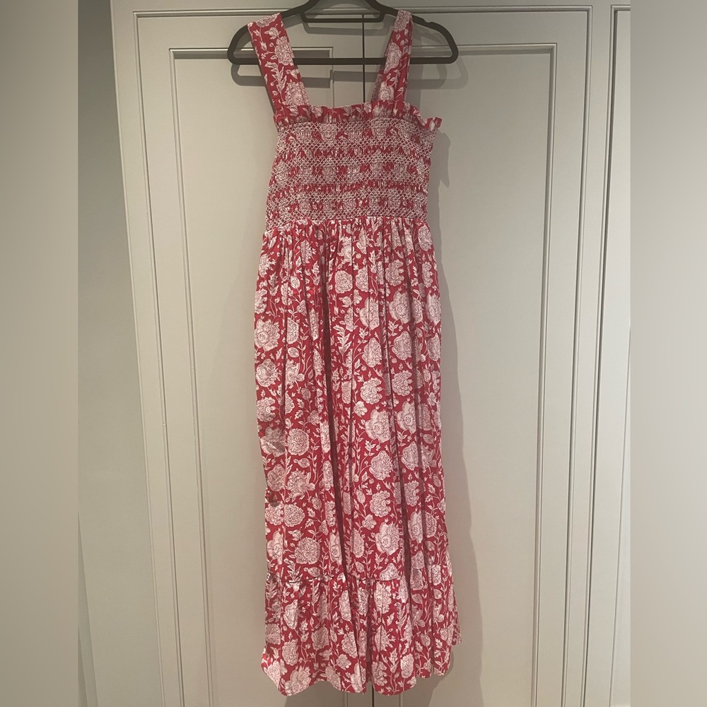 Millie Smocked Midi Dress in Red and White Floral (Size S)